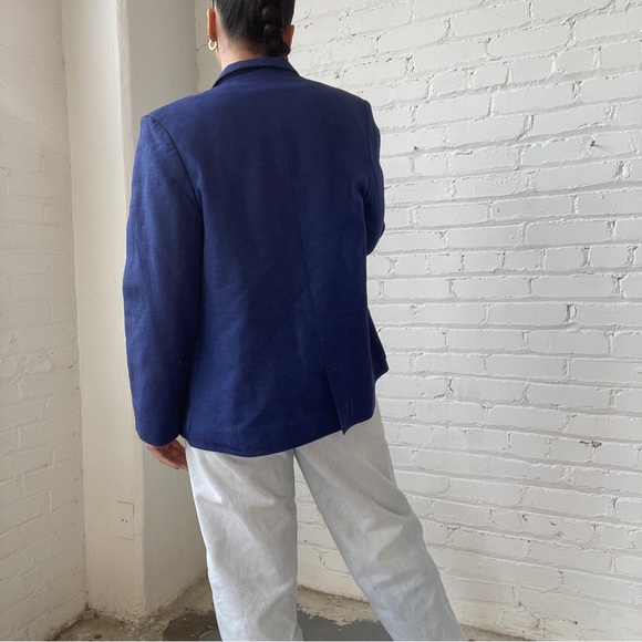 Balenciaga Denim Blue Linen Double Breasted Blazer Jacket - Picture 3 of 5